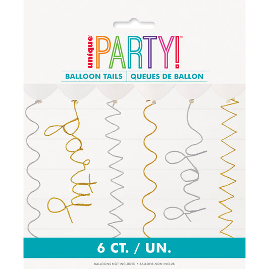 6PK SILVER & GOLD PIPE CLEANER BALLOON TAILS