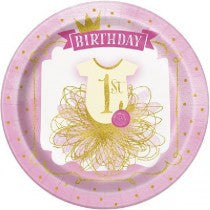 PINK/GOLD 1ST B/DAY PLATES